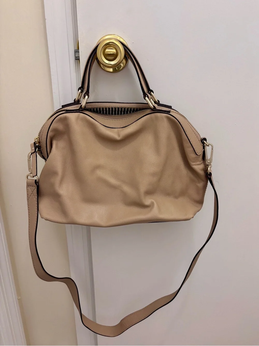 kate spade Taupe Leather Satchel Bag with Strap